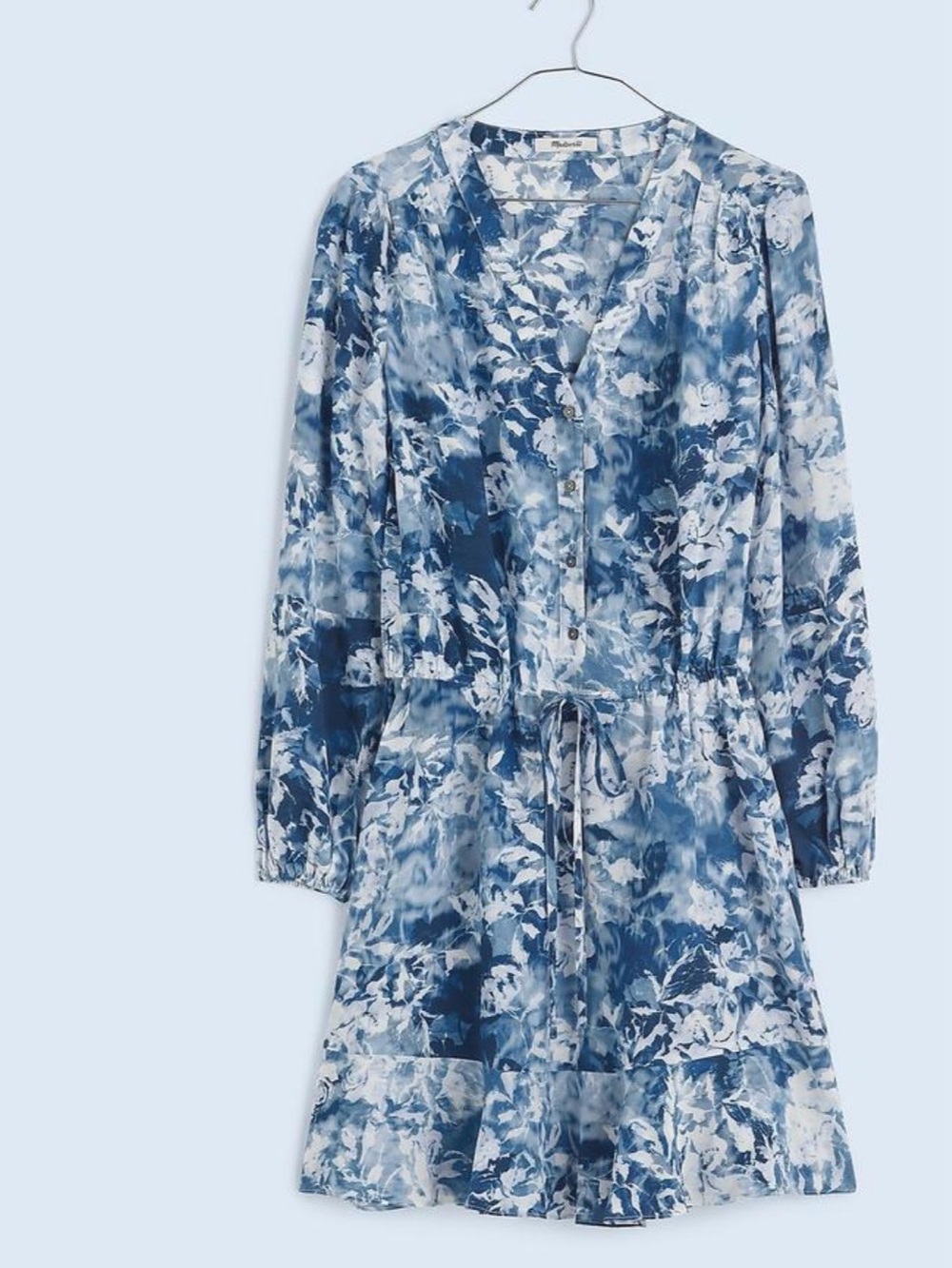 Madewell Blue and White Floral Tie-Waist Dress